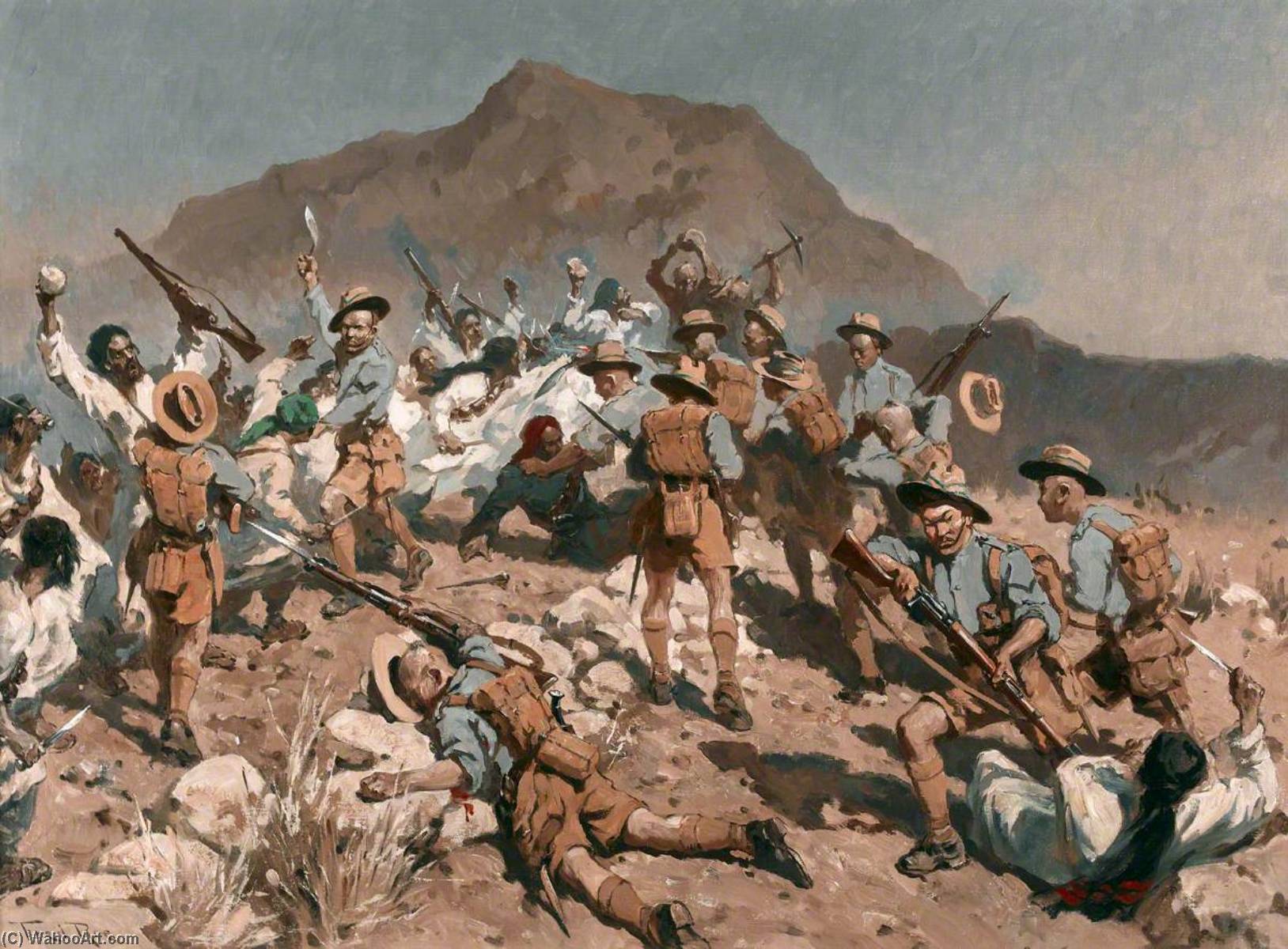 Order Artwork Replica 2nd Battalion 5th Gurkha Rifles at Ahnai Tangi, North West Frontier, India, 14 January 1920, 1920 by Fred Roe (1864-1947) | ArtsDot.com