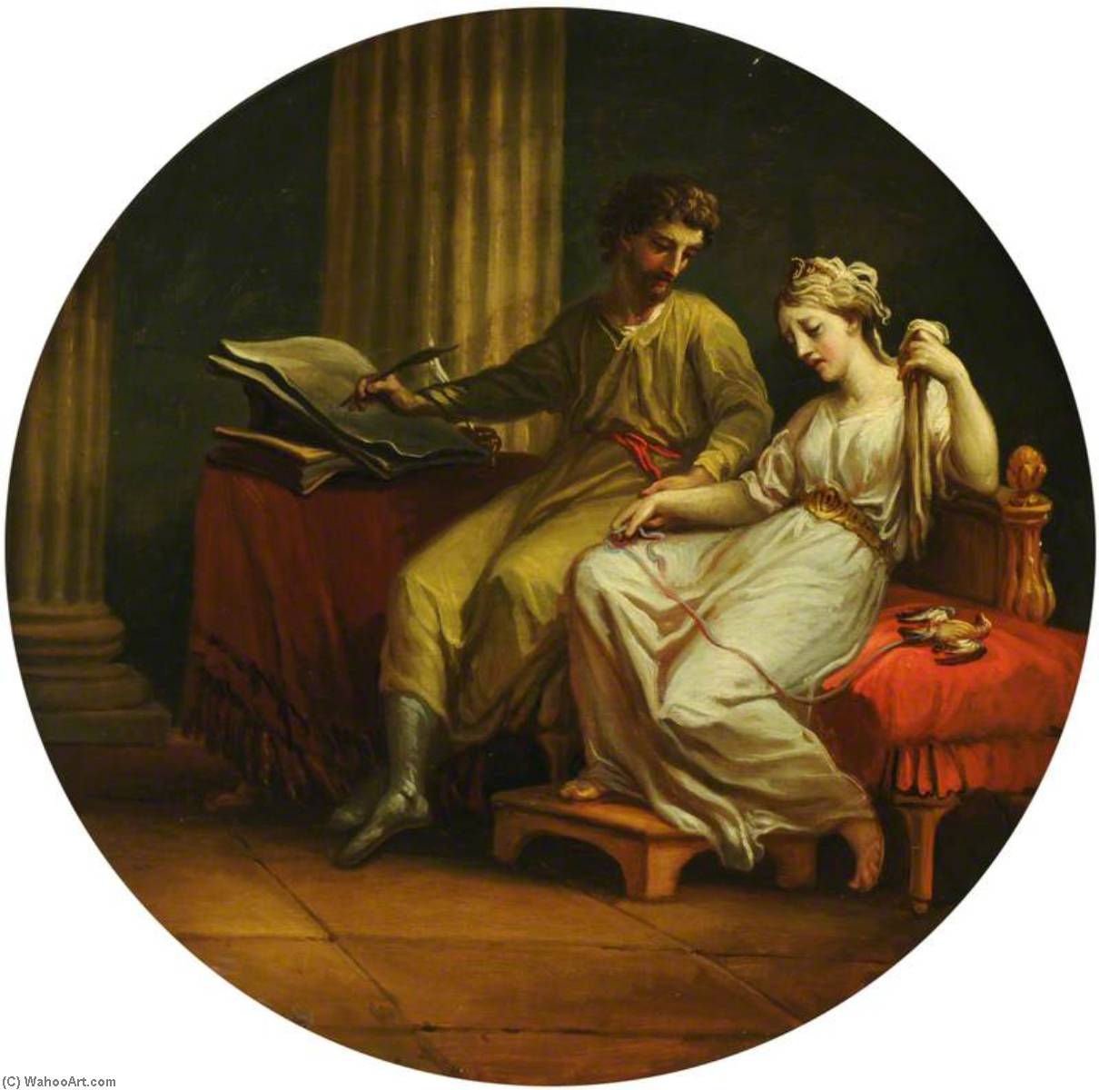 Order Oil Painting Replica Catullus Comforting Lesbia over the Death of Her Pet Sparrow and Writing an Ode, 1773 by Antonio Zucchi (1726-1795) | ArtsDot.com