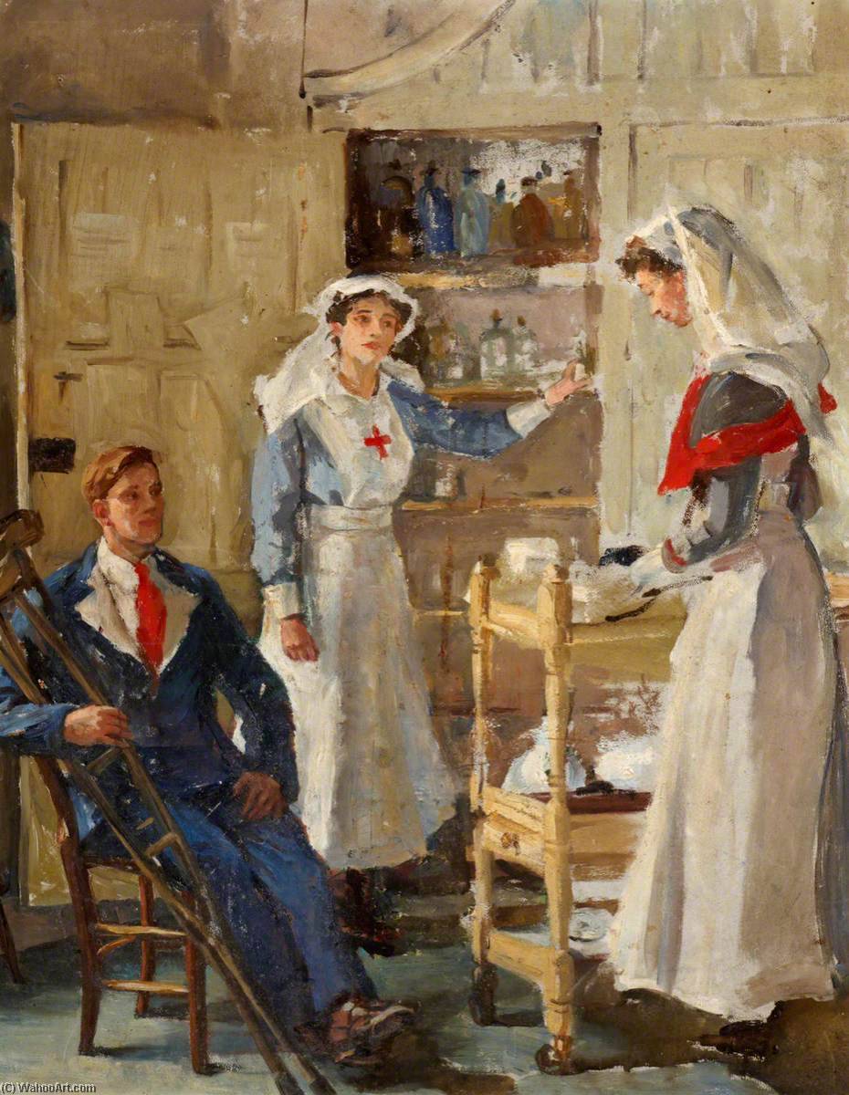 Order Art Reproductions Interior of Shrubland Park Hospital, Barham, Suffolk, Showing Staff and a Patient, 1919 by Marion Saumarez (Inspired By) (1885-1978) | ArtsDot.com