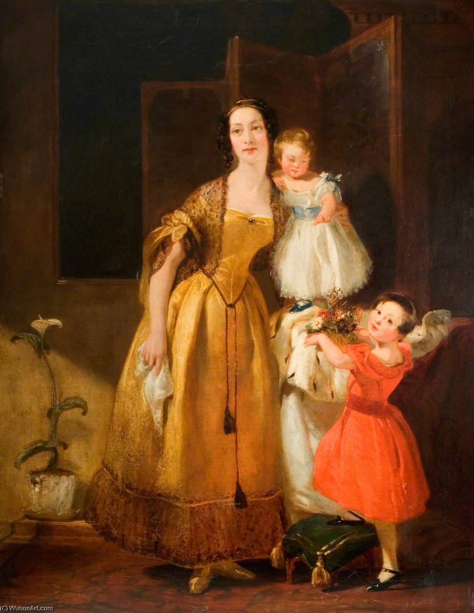 順序 手描き油絵 Mrs John Prescott Knightと彼女の子供, 1837 バイ John Prescott Knight (1803-1881) | ArtsDot.com