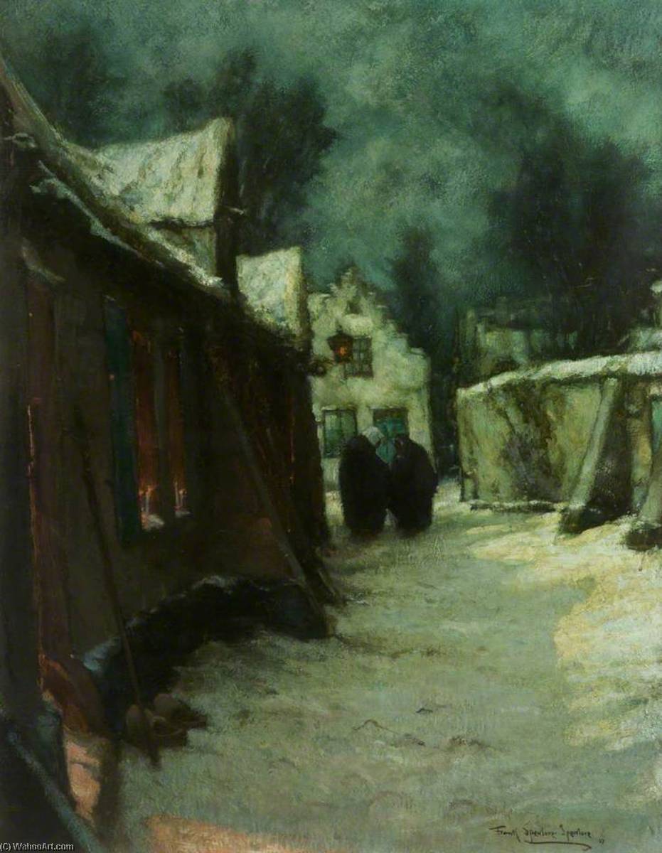 Order Paintings Reproductions The Light at the Door, a January Night in Flanders (No.96), 1907 by Frank Spenlove Spenlove (1864-1933) | ArtsDot.com