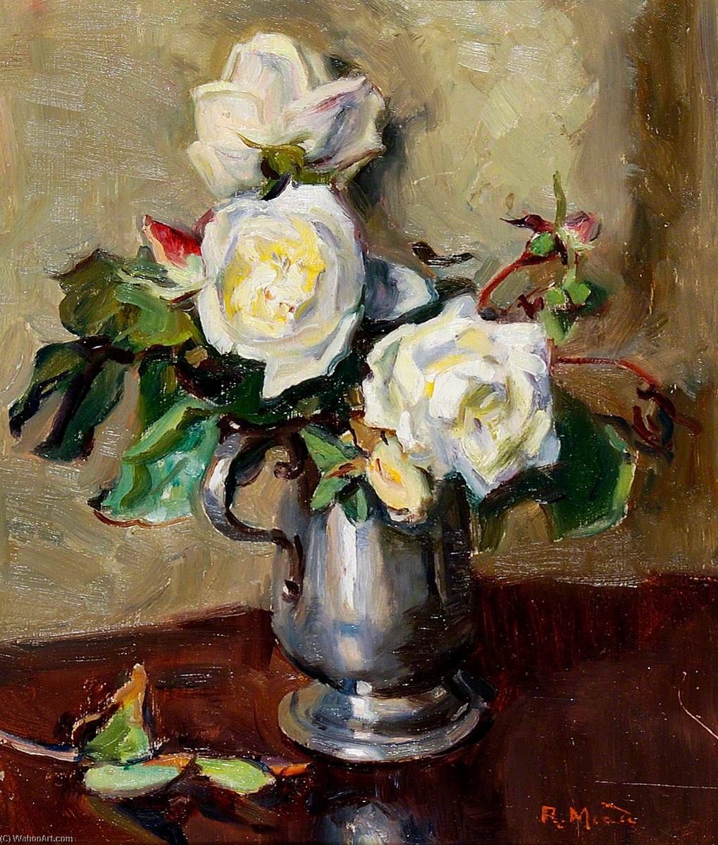 Order Oil Painting Replica White Roses in a Pewter Mug, 1930 by Rose Mead (1867-1946) | ArtsDot.com