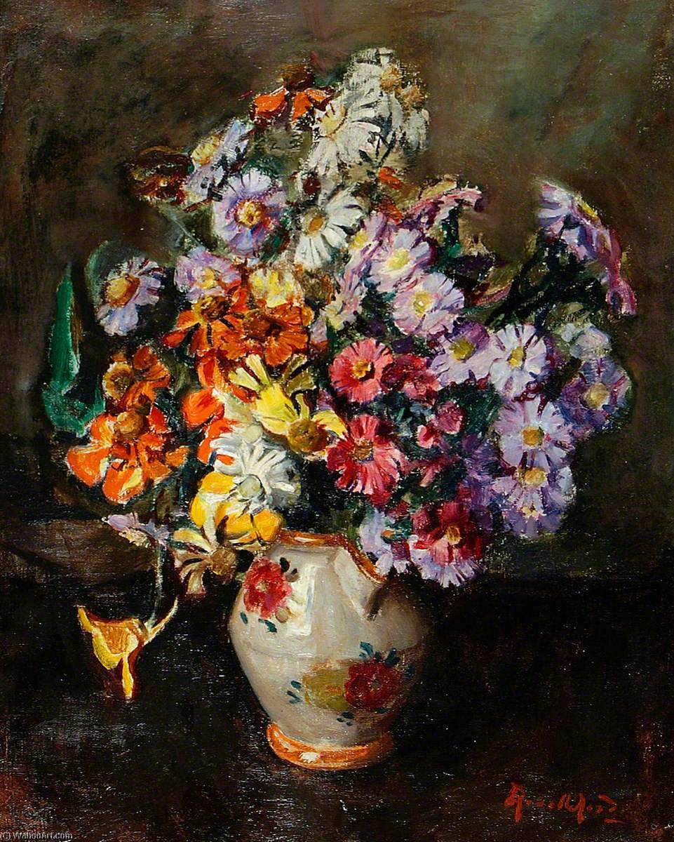 Order Paintings Reproductions Autumn Flowers in Flowered China Jug, 1930 by Rose Mead (1867-1946) | ArtsDot.com