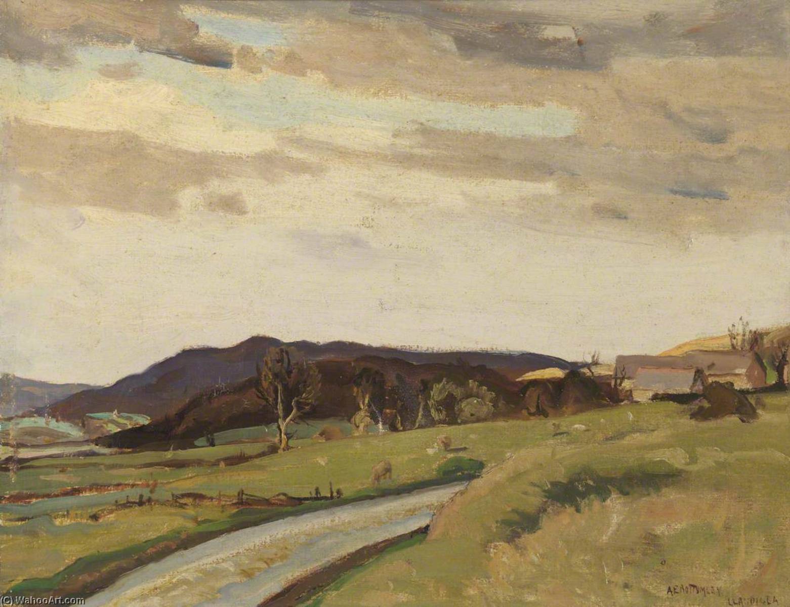 Order Paintings Reproductions A Welsh Landscape, Llandigla, near Llangollen (recto) by Albert Ernest Bottomley (1873-1950) | ArtsDot.com