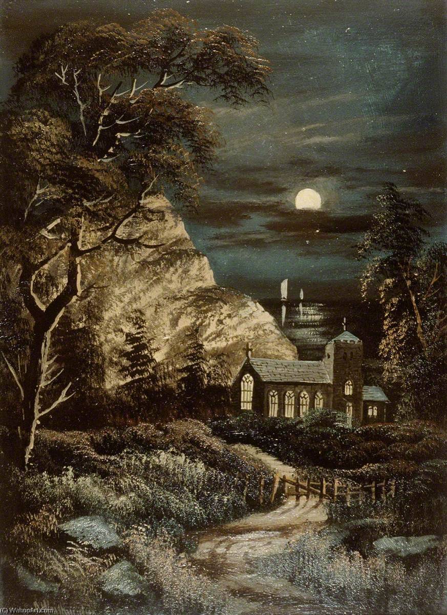 Order Oil Painting Replica Church by Moonlight, 1890 by Alfred Worthington (1834-1927) | ArtsDot.com