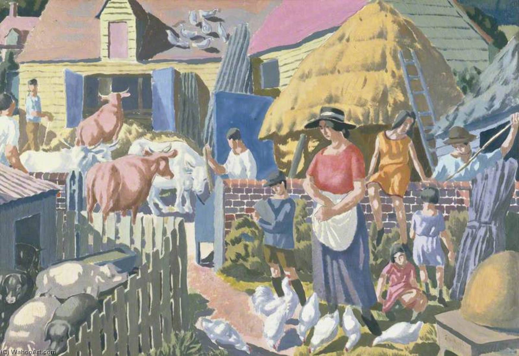 Order Art Reproductions The Farmyard, 1928 by Thomas Saunders Nash (Inspired By) (1891-1968) | ArtsDot.com