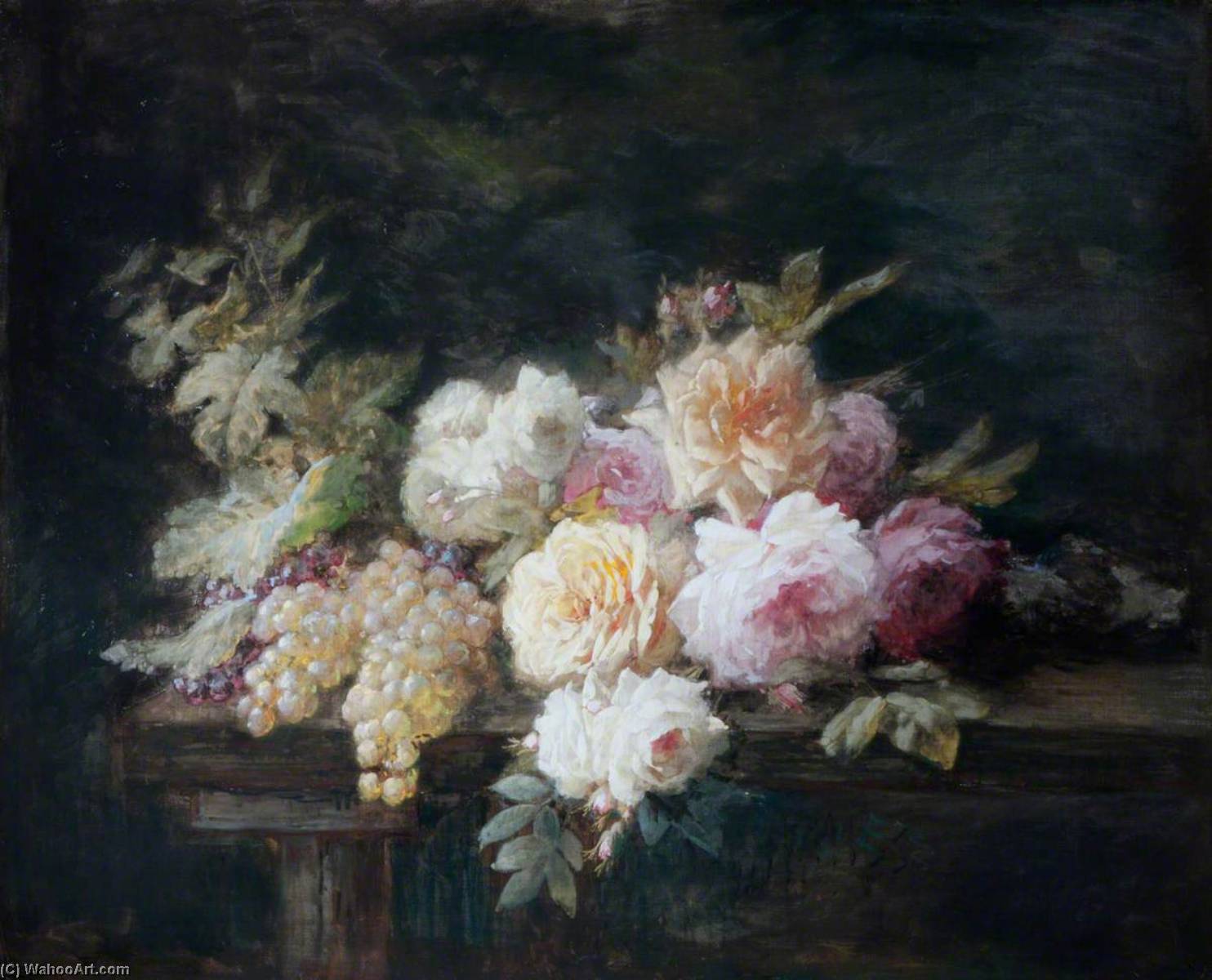 Buy Museum Art Reproductions Still Life, Roses and Grapes by Hans Iten (1874-1930) | ArtsDot.com