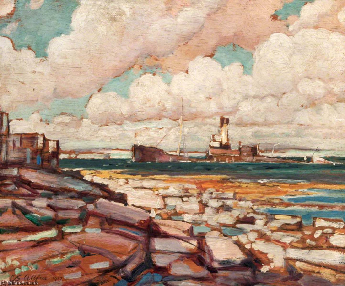 Bestellen Museumsqualität Prints Unterseeschiff kommt in Kirkwall, 1917 von Geoffrey Stephen Allfree (1889-1918) | ArtsDot.com