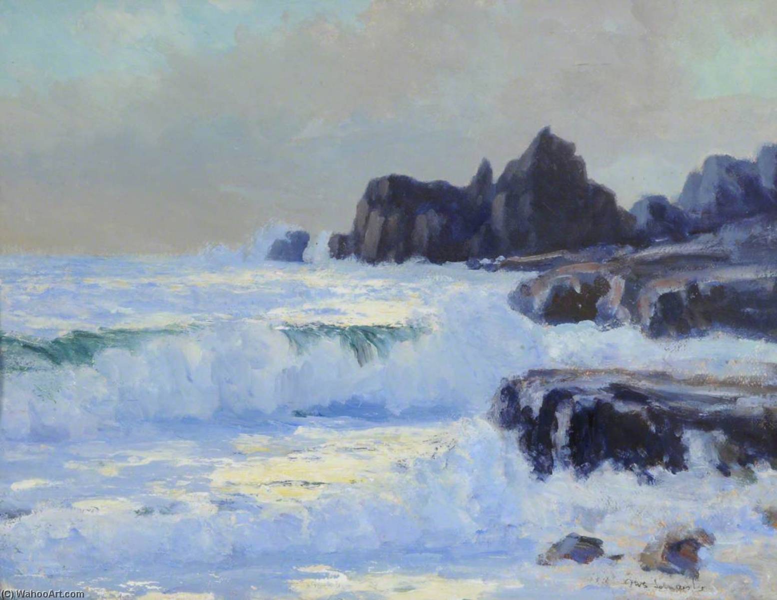 Buy Museum Art Reproductions Rocks and Sea off La Moye Point by Francis William Synge Le Maistre (1859-1940) | ArtsDot.com