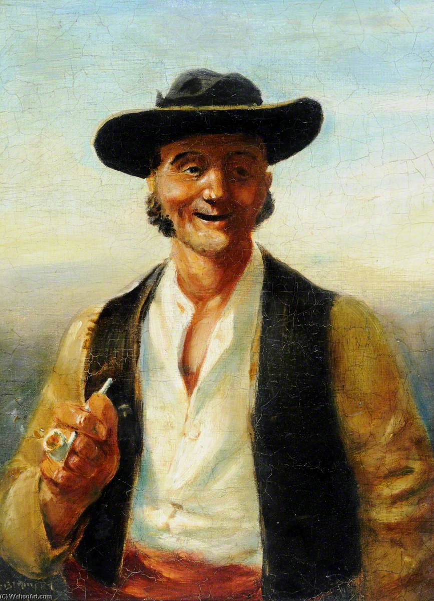 Order Oil Painting Replica Portrait of a Man with a Pipe and a Hat, 1904 by Edmund Blampied (Inspired By) (1886-1966) | ArtsDot.com