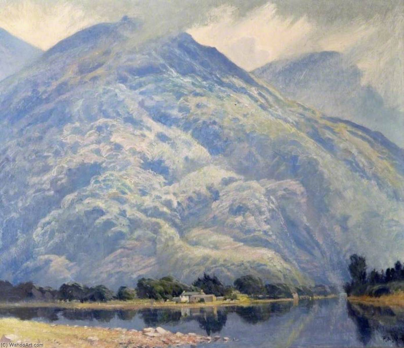 Order Paintings Reproductions Morning Light in the Lake District by Percival Arthur Wise (Inspired By) (1885-1968) | ArtsDot.com