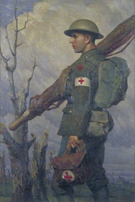 Order Paintings Reproductions A Royal Army Medical Corps Stretcher Bearer, Fully Equipped, 1919 by Gilbert Rogers (Inspired By) (1881-1956) | ArtsDot.com