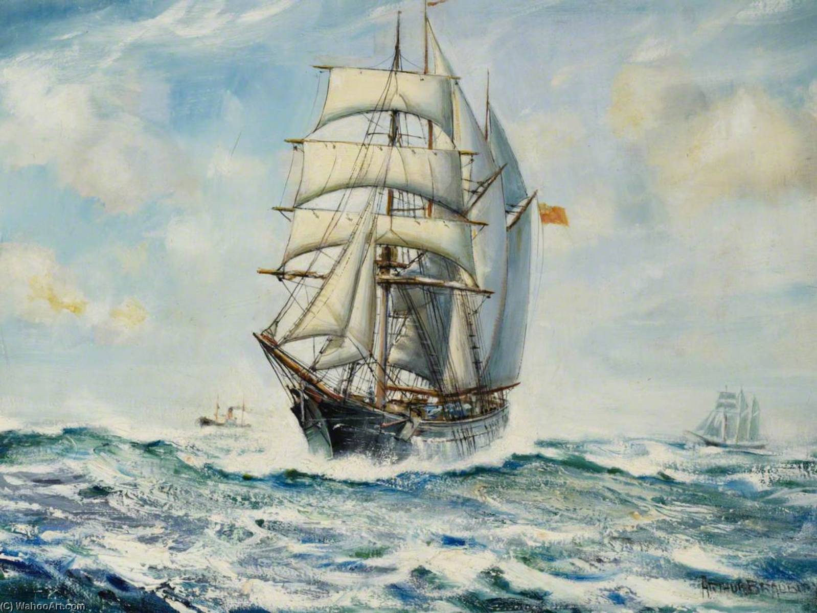 Buy Museum Art Reproductions The Barquentine `Waterwitch` by Arthur Royce Bradbury (Inspired By) (1892-1977) | ArtsDot.com
