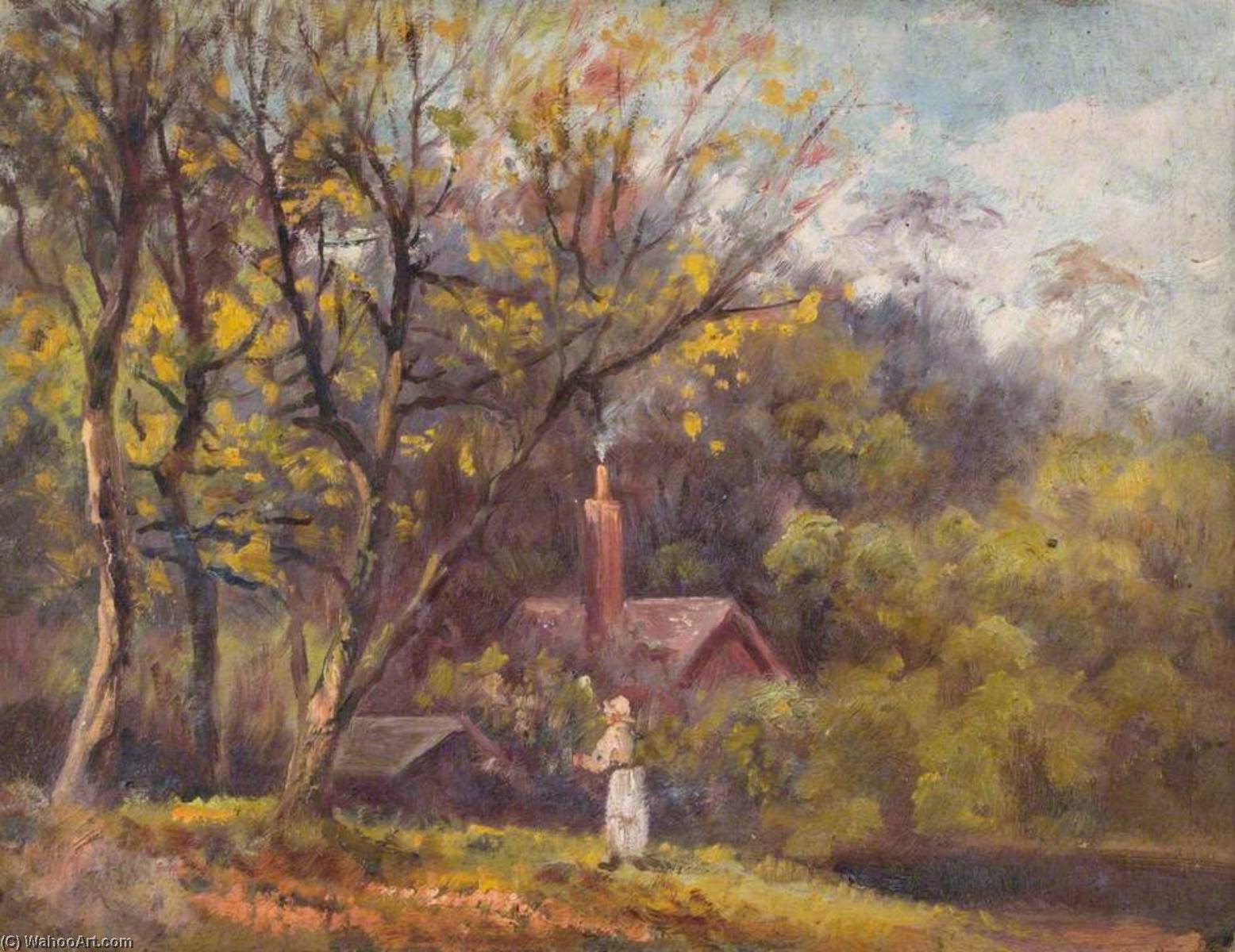 Order Oil Painting Replica Landscape with a Cottage and a Figure by William Henry Hope (1835-1917) | ArtsDot.com