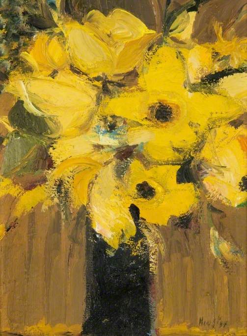 Yellow Flowers in a Black Jug by John Houston (1930-2008) John Houston | ArtsDot.com