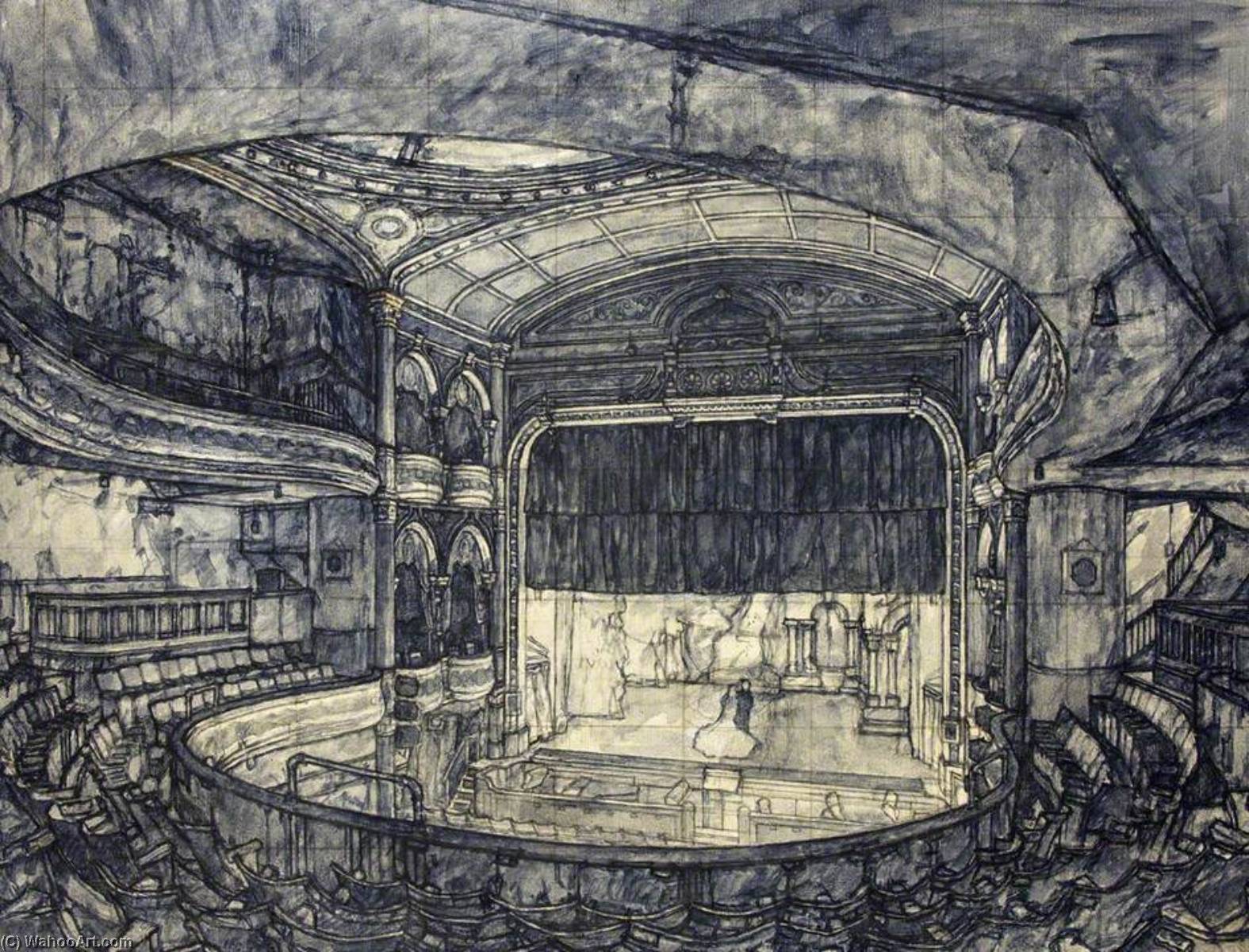 The Darkened Theatre, Interior Scene of the Bristol Empire and Music Hall in the 1940s, 1997 by Francis Hewlett (1930-2012) Francis Hewlett | ArtsDot.com