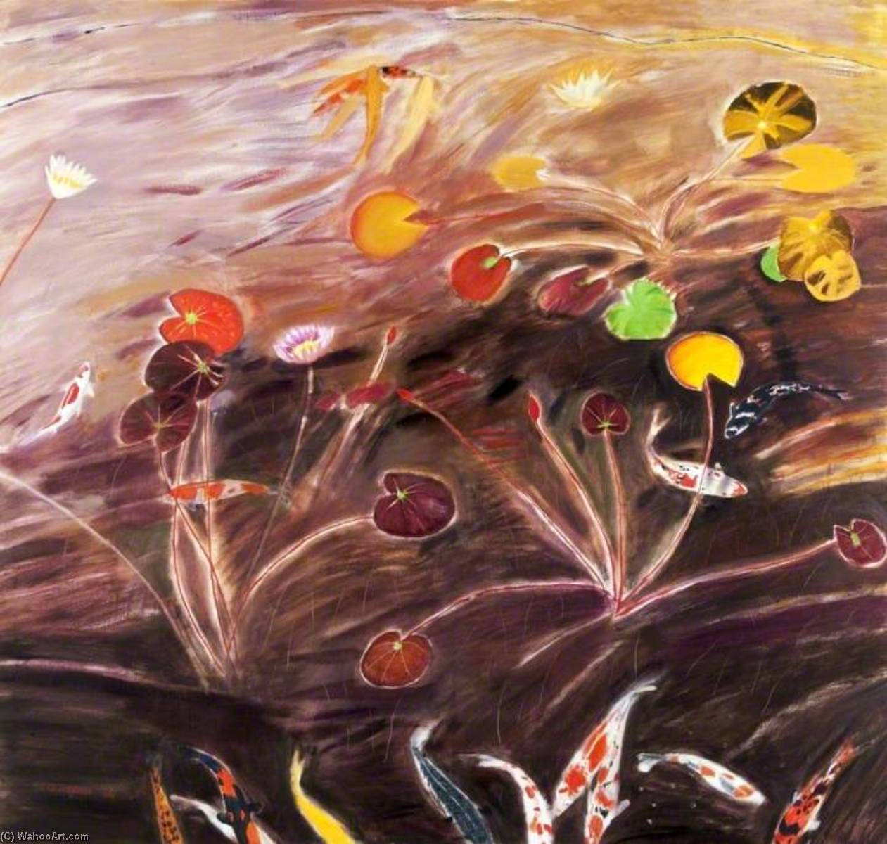 Water Lilies and Koi Carp, 1993 by Elizabeth Violet Blackadder (1931-2021, Scotland) Elizabeth Violet Blackadder | ArtsDot.com