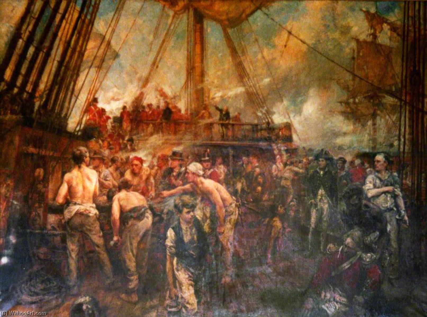 Order Artwork Replica The Scene on Deck of HMS `Victory` (possibly during the Battle of Trafalgar) by Bernard Finnigan Gribble (Inspired By) (1872-1962) | ArtsDot.com