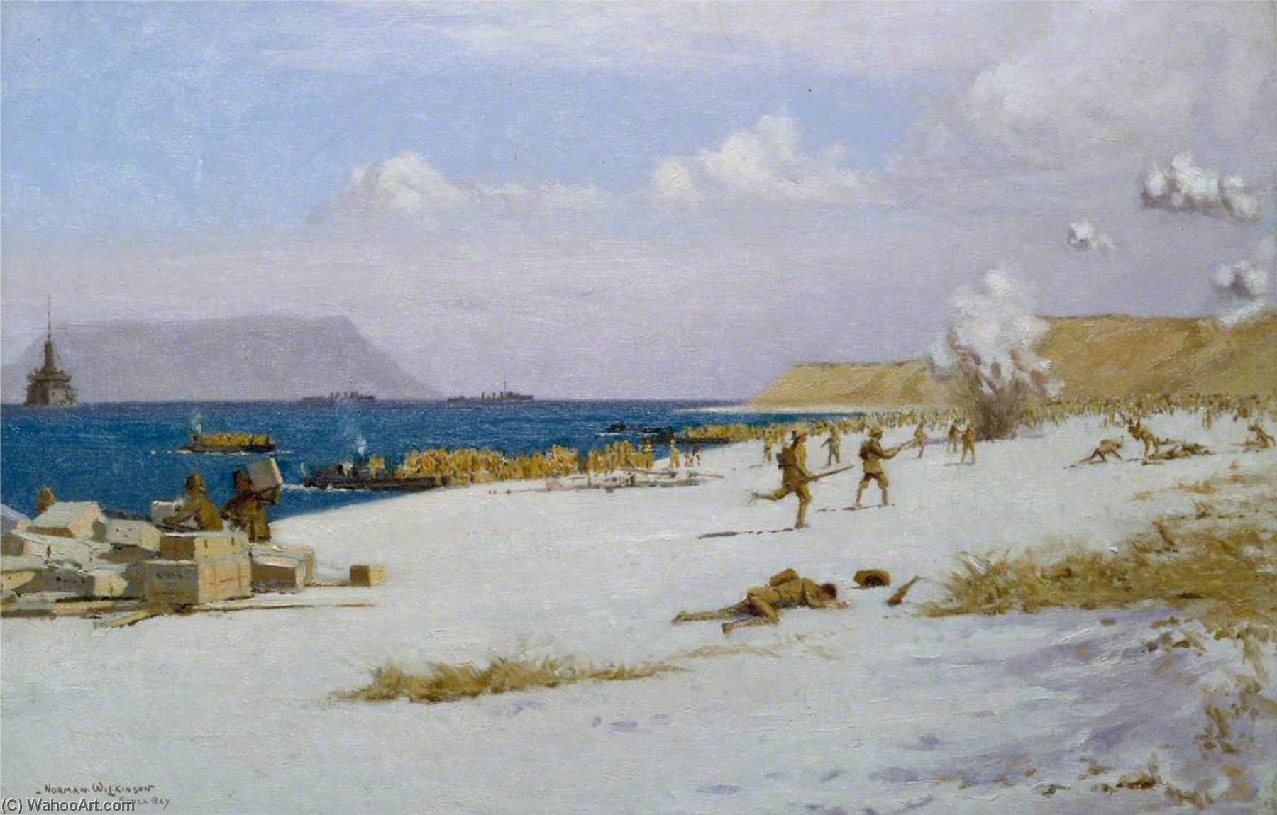 Order Oil Painting Replica Troops Landing on C Beach, Suvla Bay, Later in the Day, 7 August 1915, 1919 by Norman Wilkinson (Inspired By) (1878-1971) | ArtsDot.com
