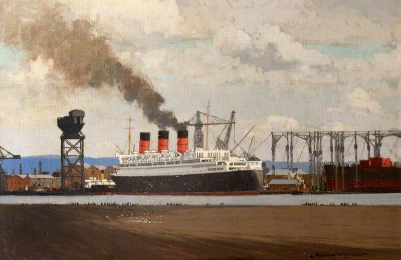Order Art Reproductions Fitting Out RMS `Queen Mary` at Clydebank, 1936 by Norman Wilkinson (Inspired By) (1878-1971) | ArtsDot.com