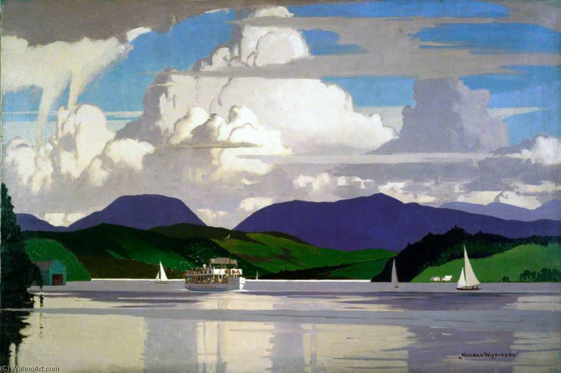 Buy Museum Art Reproductions MV `Swan` on Lake Windermere (London, Midland and Scottish Railway poster artwork) by Norman Wilkinson (Inspired By) (1878-1971) | ArtsDot.com