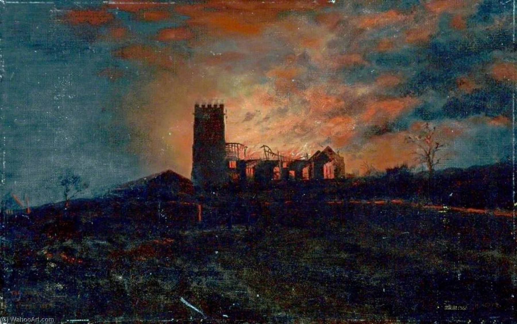 Order Artwork Replica Burning of Wallasey Church, Wirral, 1 February 1857 by Harold Hopps (Inspired By) (1879-1967) | ArtsDot.com