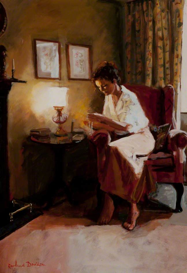 Lady Reading a Book by Lamplight, 2001 by Rowland Davidson Rowland Davidson | ArtsDot.com