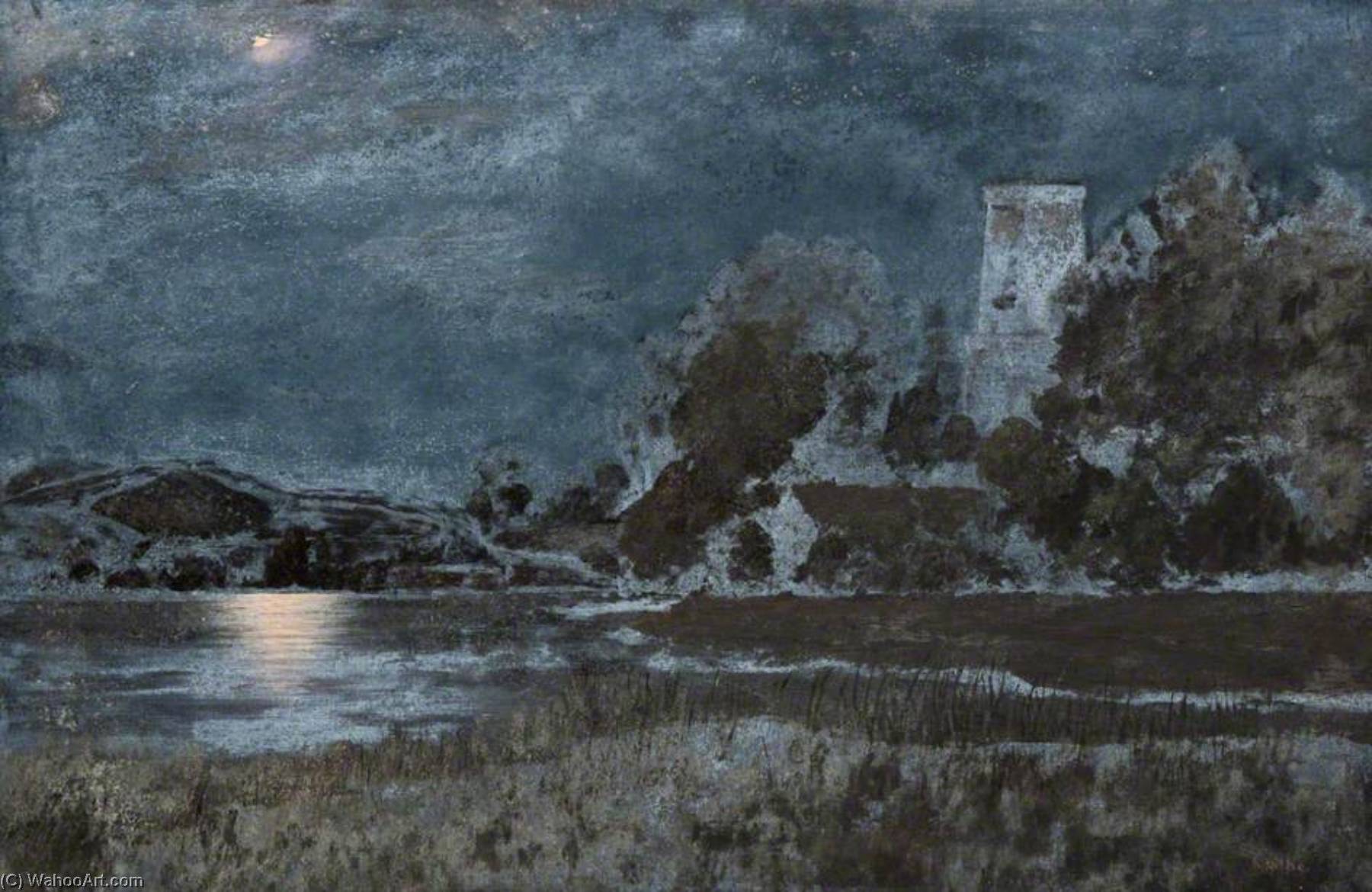 Order Artwork Replica Stoke Gabriel, Moonlight, South Devon by Robert Lillie (1867-1949) | ArtsDot.com