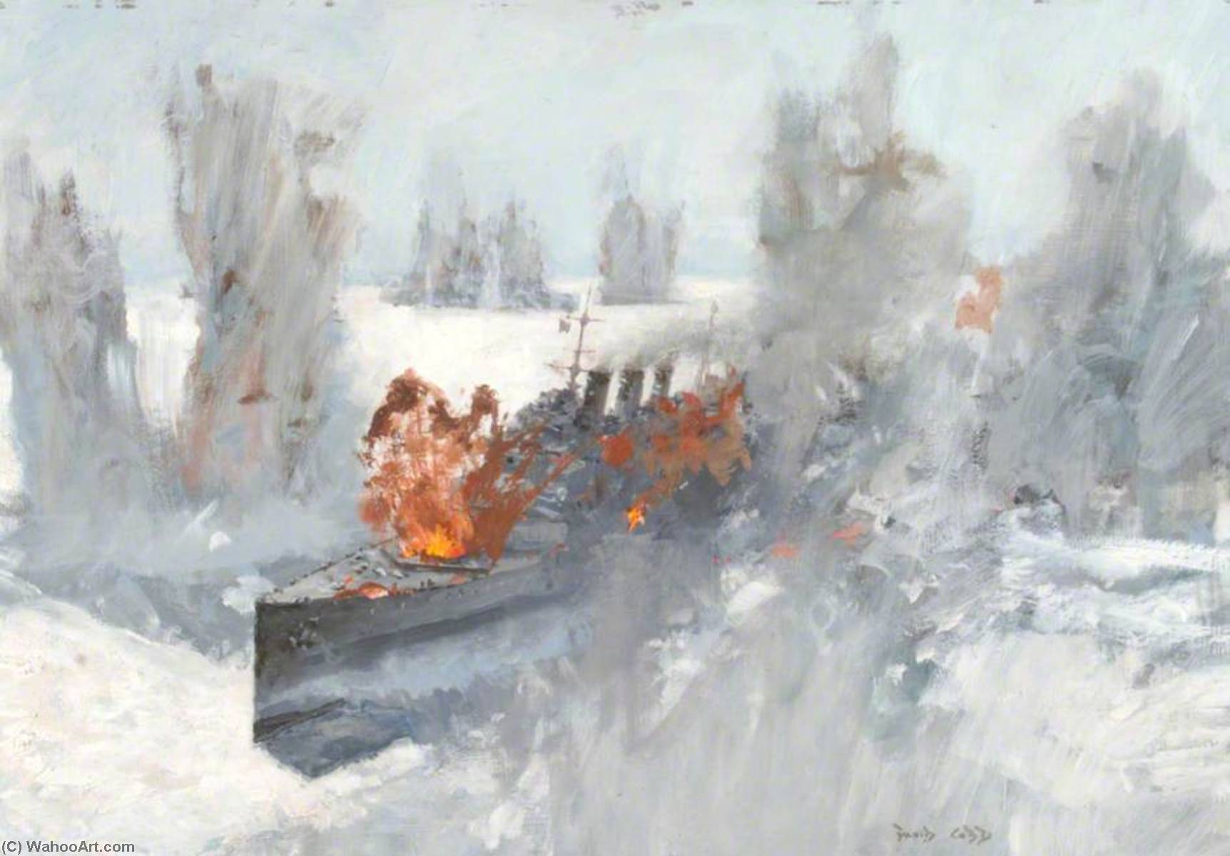 Bomb Attack Sinks `Cornwall` and `Dorsetshire` by Charles David Cobb (1921-2014) Charles David Cobb | ArtsDot.com