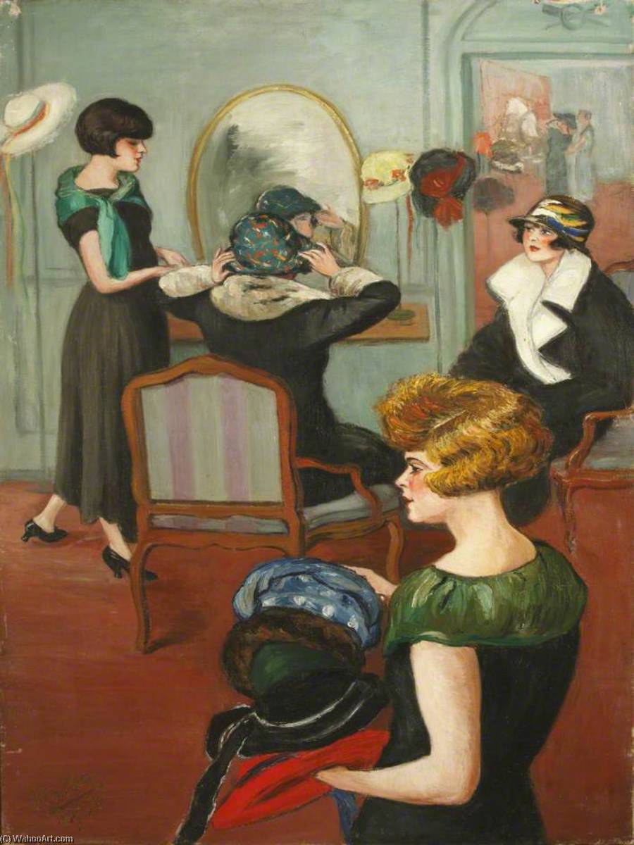 Ordinare Riproduzioni Di Quadri Donne che provano su Cappelli, 1924 di Georges Van Houten (Ispirato da) (1888-1964) | ArtsDot.com