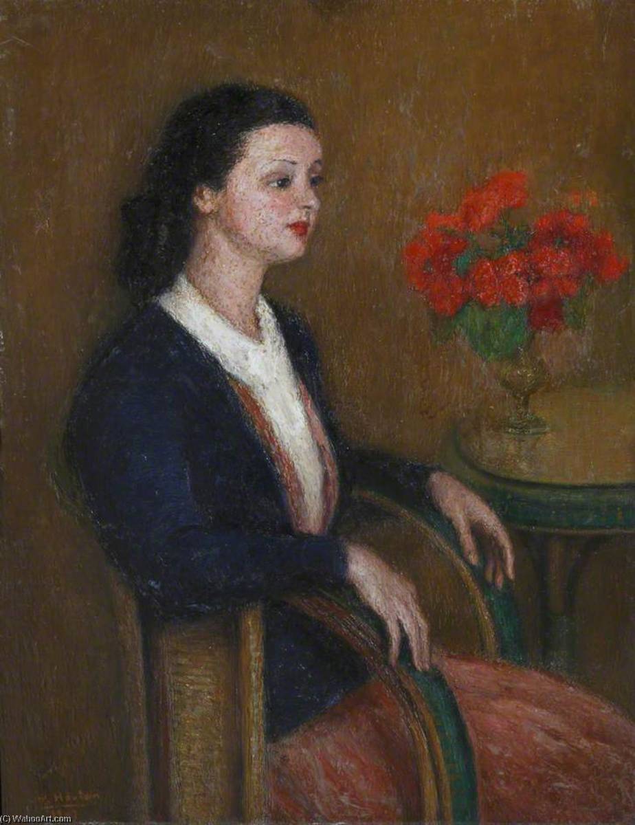 Order Paintings Reproductions Seated Lady with Red Geraniums, 1947 by Georges Van Houten (Inspired By) (1888-1964) | ArtsDot.com