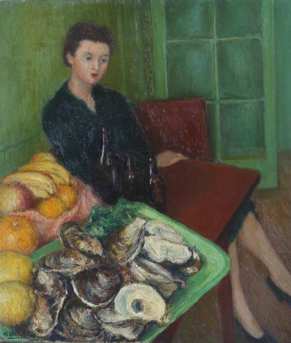 Order Paintings Reproductions Lady in a Café with Oysters, 1946 by Georges Van Houten (Inspired By) (1888-1964) | ArtsDot.com