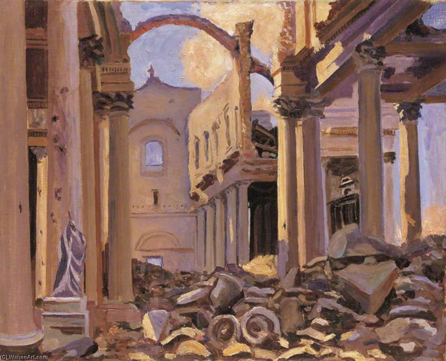 Order Oil Painting Replica Ruins of the Cathedral of St Vaast, Arras, 1918 (after John Singer Sargent), 1920 by Winston Spencer Churchill (Inspired By) (1874-1965) | ArtsDot.com