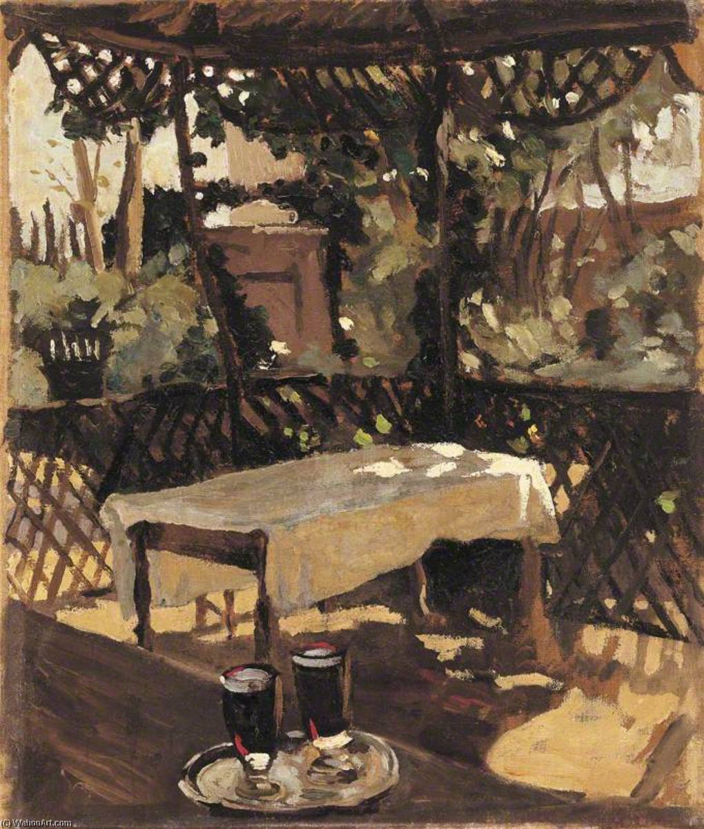 Order Artwork Replica Two Glasses on a Tray on a Verandah (after John Singer Sargent), 1930 by Winston Spencer Churchill (Inspired By) (1874-1965) | ArtsDot.com