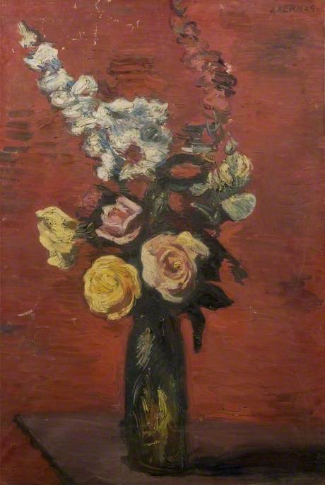 Order Artwork Replica Flowers Including Roses in a Tall Vase by Theodor Kern (Inspired By) (1900-1969) | ArtsDot.com
