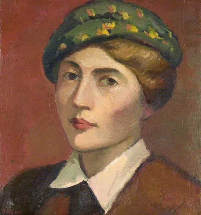 Order Oil Painting Replica Head and Shoulders Portrait of a Woman in a Green Hat by Theodor Kern (Inspired By) (1900-1969) | ArtsDot.com