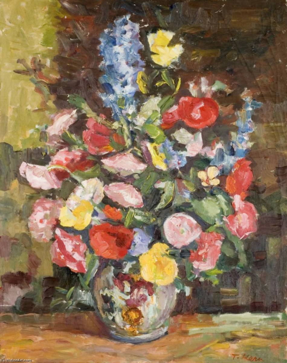 Order Oil Painting Replica Flowers in a Vase with a Brown Background by Theodor Kern (Inspired By) (1900-1969) | ArtsDot.com