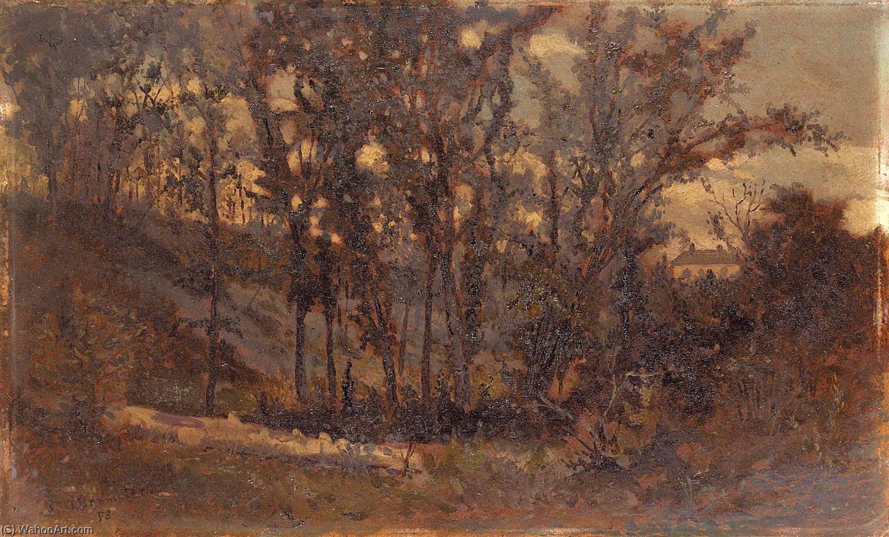 Order Art Reproductions Untitled (forest scene, fallen tree in foreground and house in background), 1873 by Edward Mitchell Bannister (1828-1901, Canada) | ArtsDot.com