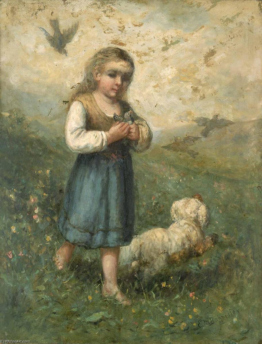Buy Museum Art Reproductions Child with Birds and Dog, 1882 by Edward Mitchell Bannister (1828-1901, Canada) | ArtsDot.com