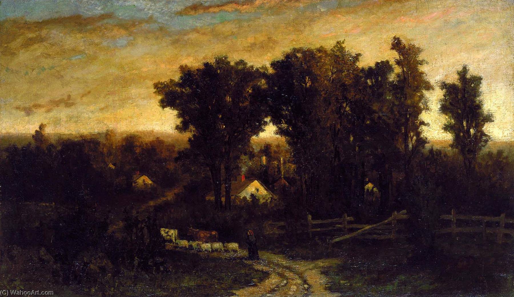 Order Paintings Reproductions Untitled (woman with cattle and sheep at dusk) by Edward Mitchell Bannister (1828-1901, Canada) | ArtsDot.com
