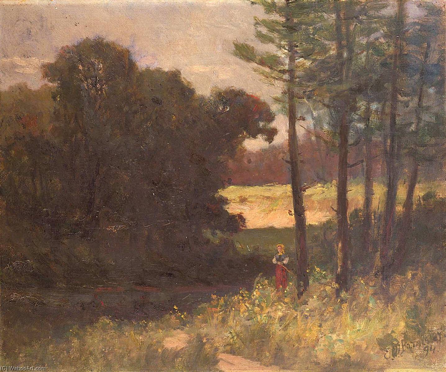 顺序 油畫 无标题(有树木和女人的景观), 1894 通过 Edward Mitchell Bannister (1828-1901, Canada) | ArtsDot.com