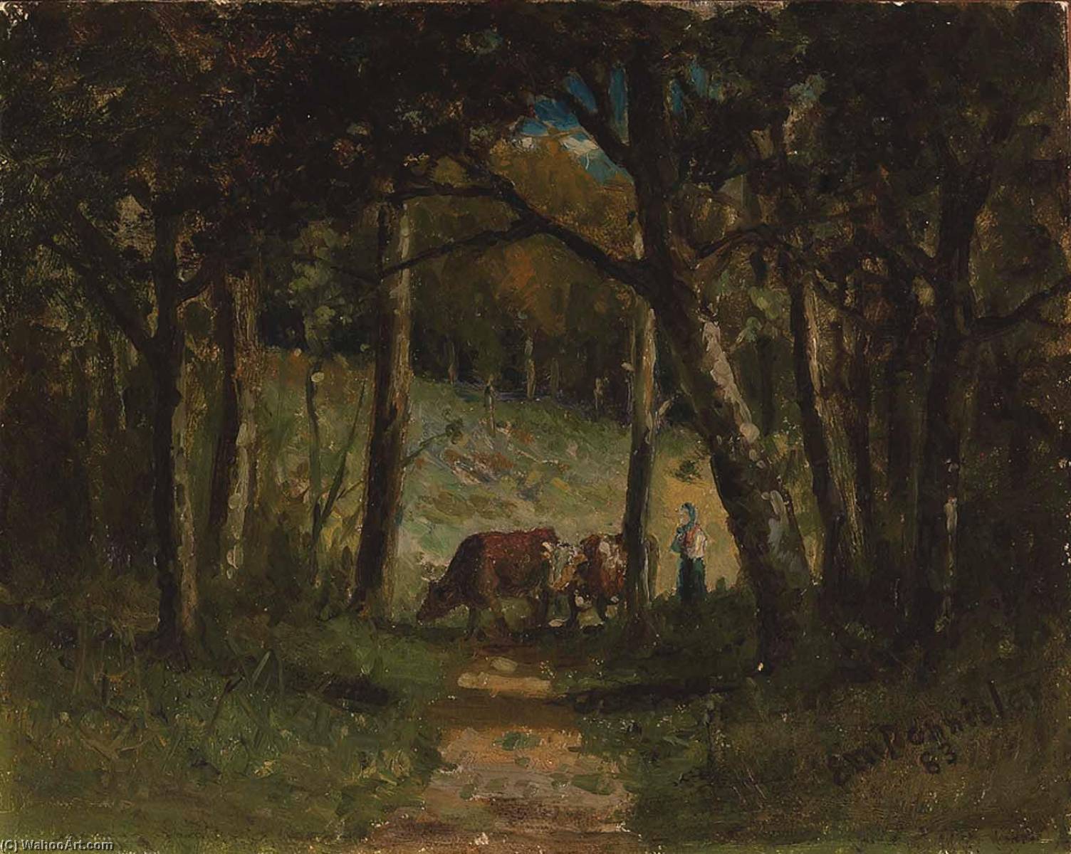 Order Oil Painting Replica Untitled (cows on path in forest), 1883 by Edward Mitchell Bannister (1828-1901, Canada) | ArtsDot.com