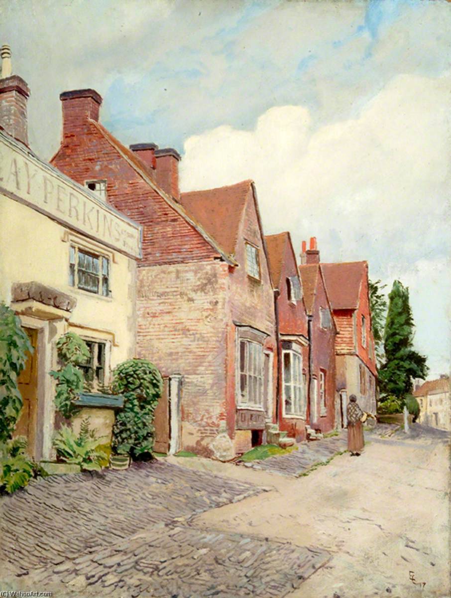 Order Art Reproductions High Street, Bletchingley, Surrey, 1917 by Ernest C Christie (1863-1937) | ArtsDot.com