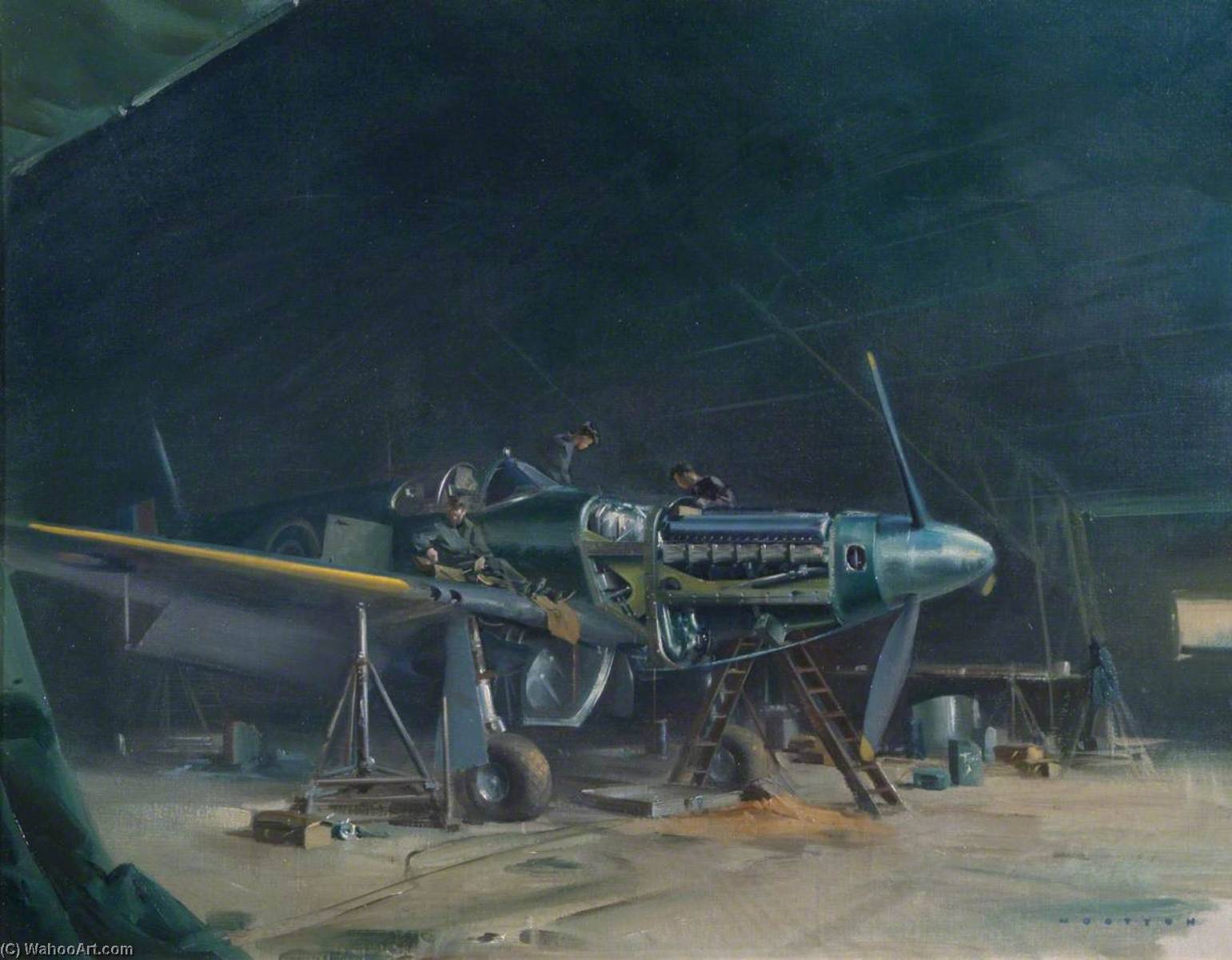 Order Oil Painting Replica Mustang Maintenance, 1944 by Frank Wootton (Inspired By) (1911-1998) | ArtsDot.com