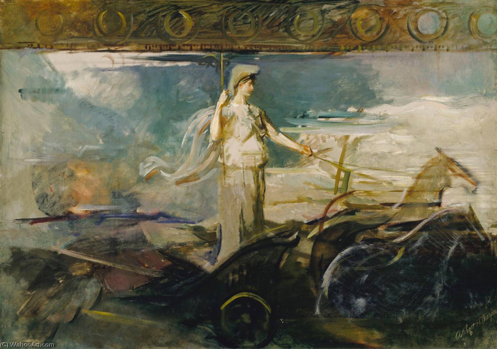 Order Paintings Reproductions Minerva in a Chariot, 1894 by Abbott Handerson Thayer (1849-1921, United States) | ArtsDot.com