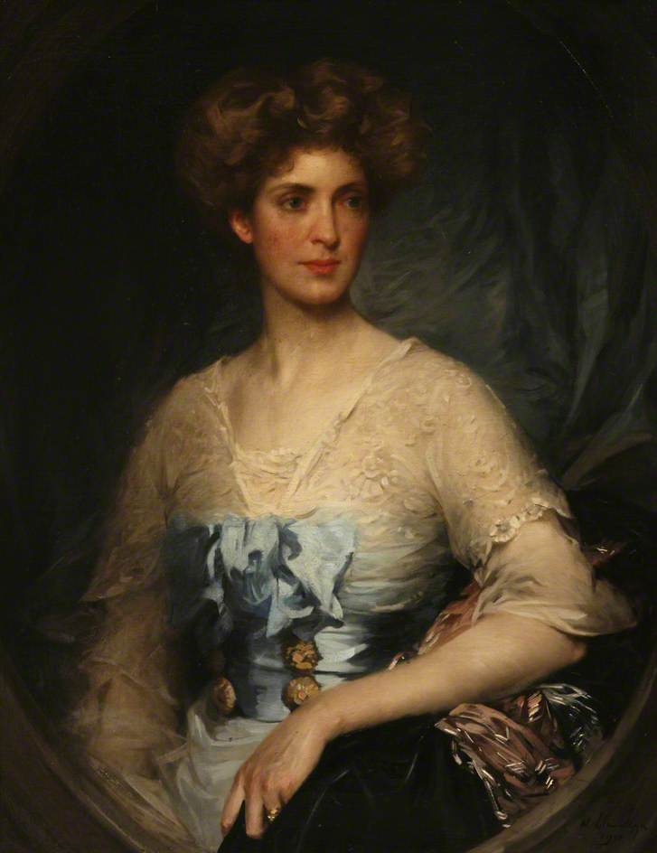 Buy Museum Art Reproductions Lady Edith Villiers (1878–1935), Wearing a Blue Satin Gown by Samuel Henry William Llewellyn (1858-1941) | ArtsDot.com
