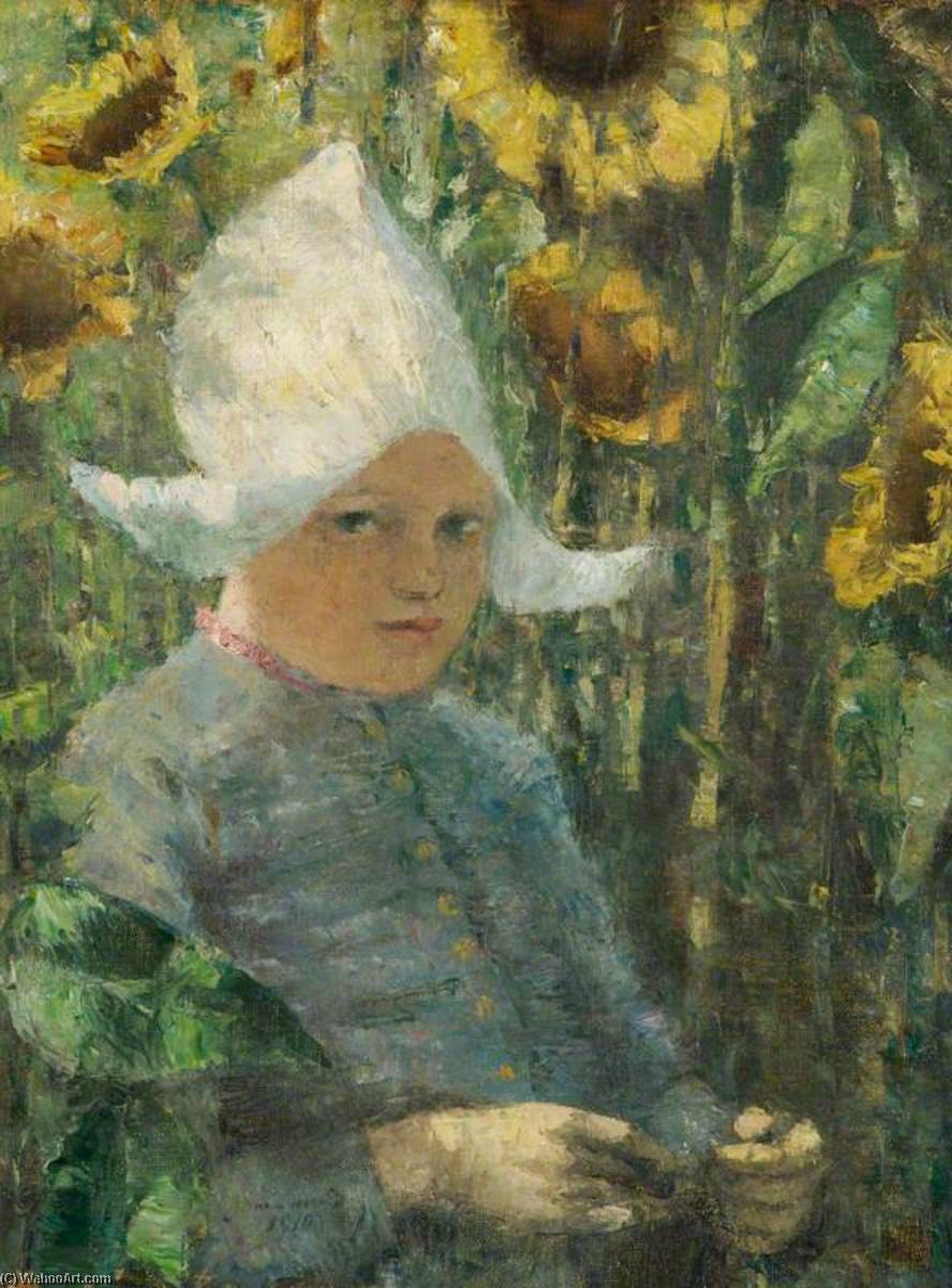 Buy Museum Art Reproductions Dutch Girl with Sunflowers, 1910 by James Mcbey (Inspired By) (1883-1959) | ArtsDot.com