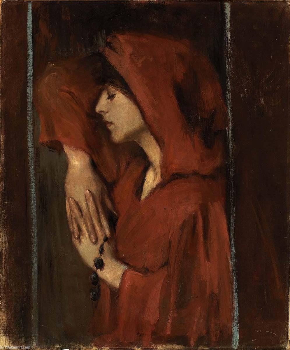 Order Oil Painting Replica Woman with Red Hood by Alice Pike Barney (1857-1931, United States) | ArtsDot.com