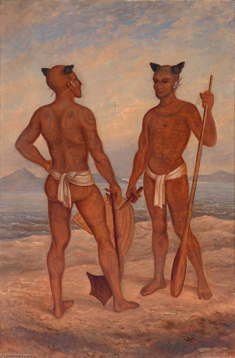 顺序 畫複製 Marquesan Men 。, 1893 通过 Antonion Zeno Shindler (1823-1899) | ArtsDot.com