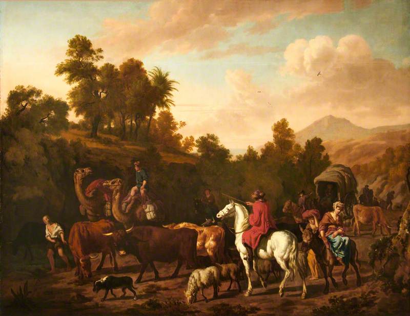 Order Paintings Reproductions Mountainous Landscape with a Caravan, 1677 by Dirck Van Den Bergen (1645-1700) | ArtsDot.com